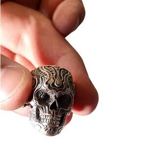 William Henry Calavera "Sugar Skull" .925 Sculpted Sterling Silver Ring Size 11